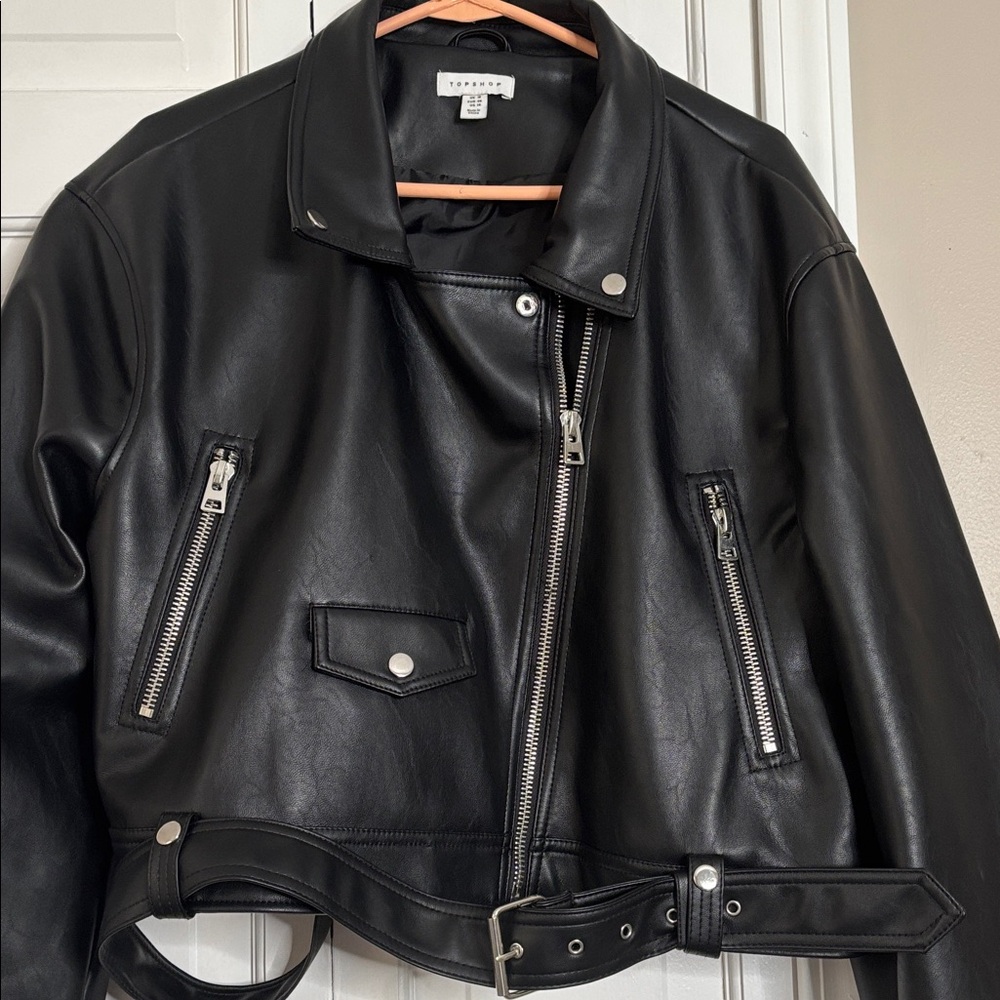 Topshop Black Faux Leather Biker Jacket - Picture 5 of 8
